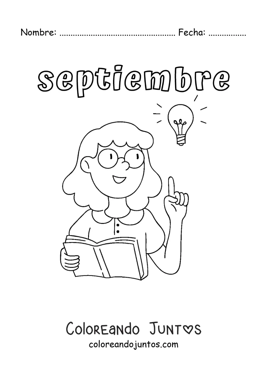 Imagen para colorear de septiembre con una maestra enseñando