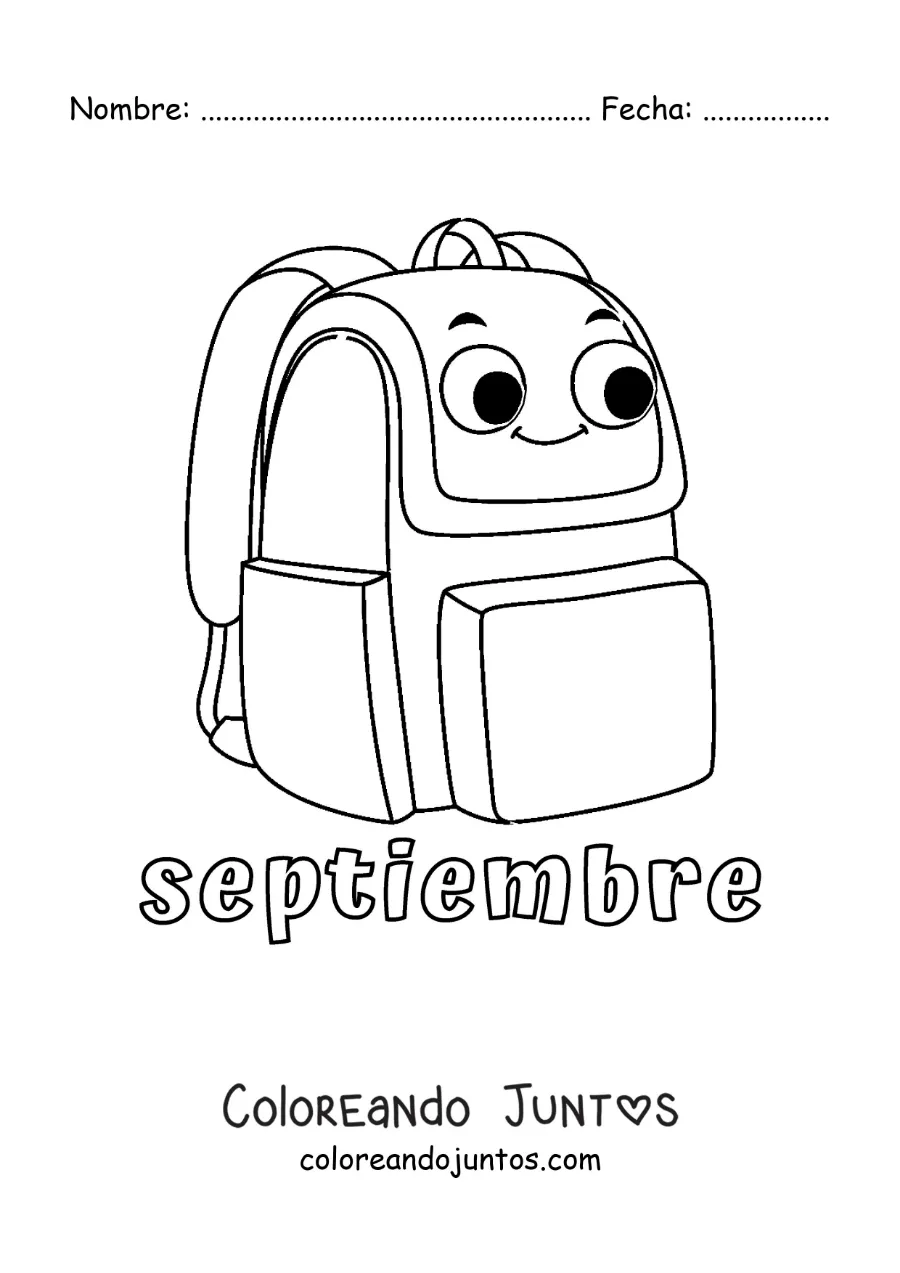 Imagen para colorear de septiembre con una mochila animada