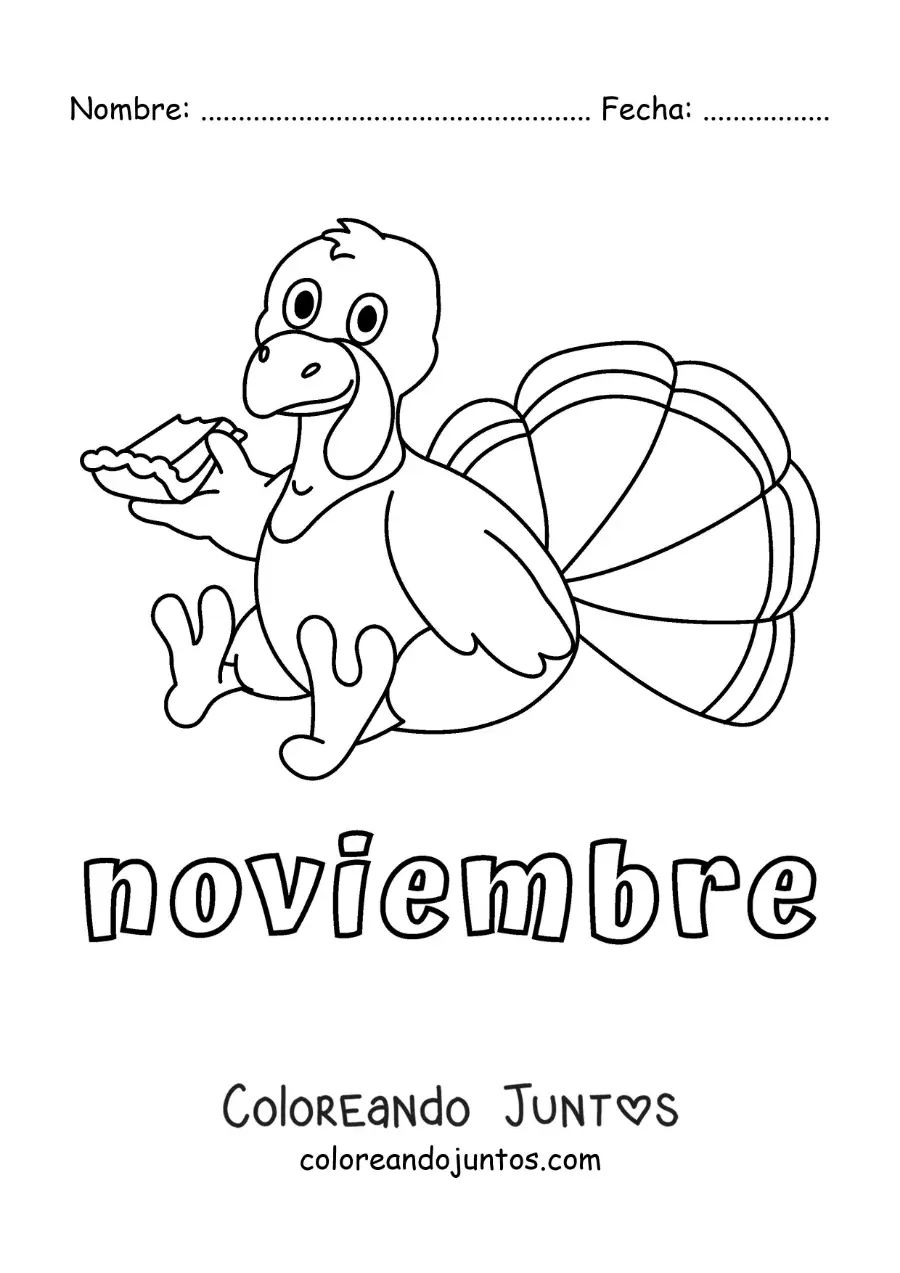 Imagen para colorear de noviembre con un pavo animado de acción de gracias