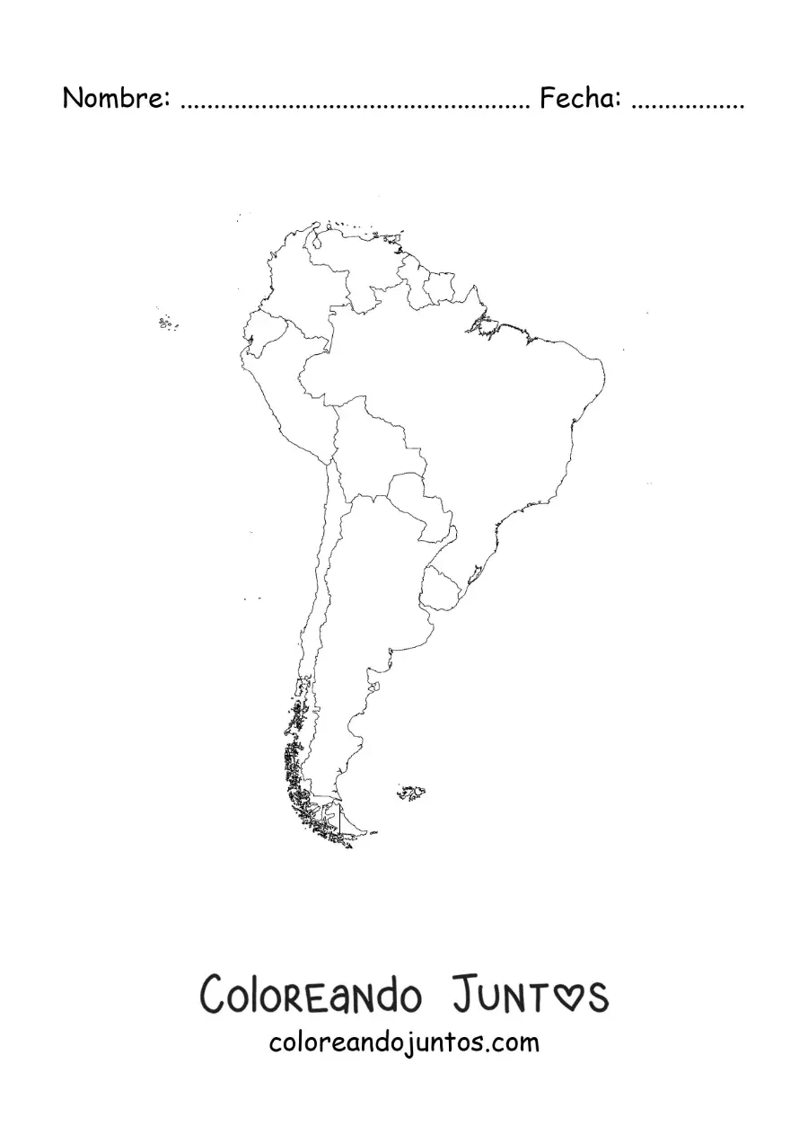 Imagen para colorear de mapa de Sudamérica