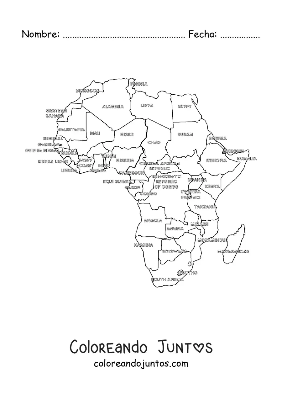 Mapa Político De África Con Nombres Coloreando Juntos 5170