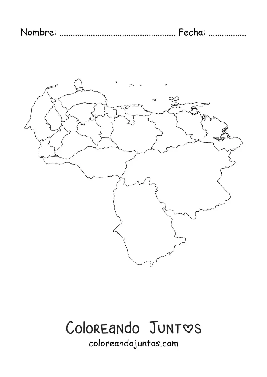 Imagen para colorear de mapa político de Venezuela