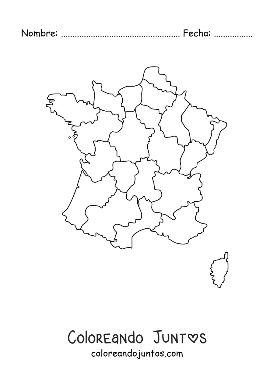 Imagen para colorear de mapa político de Francia