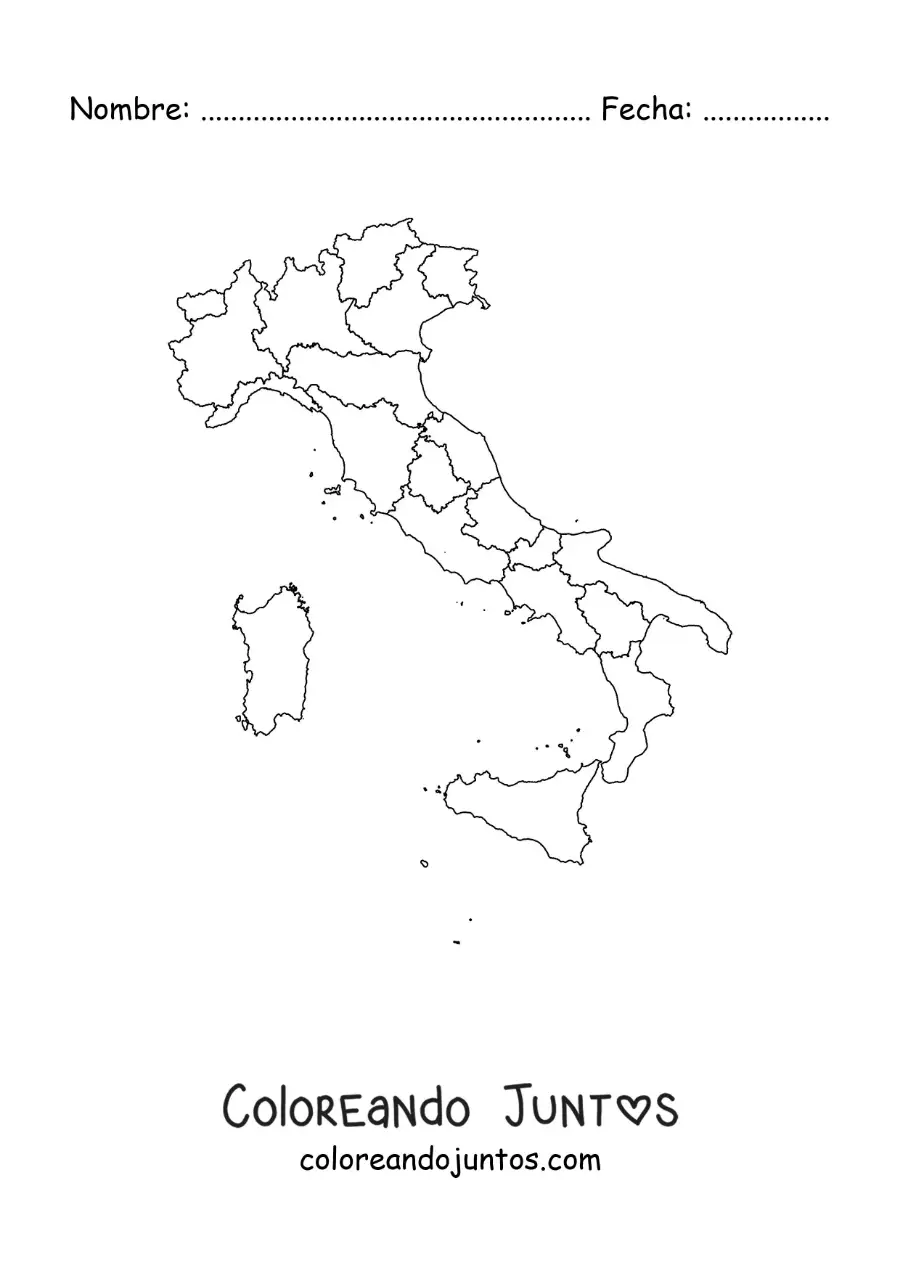Imagen para colorear de mapa político de Italia