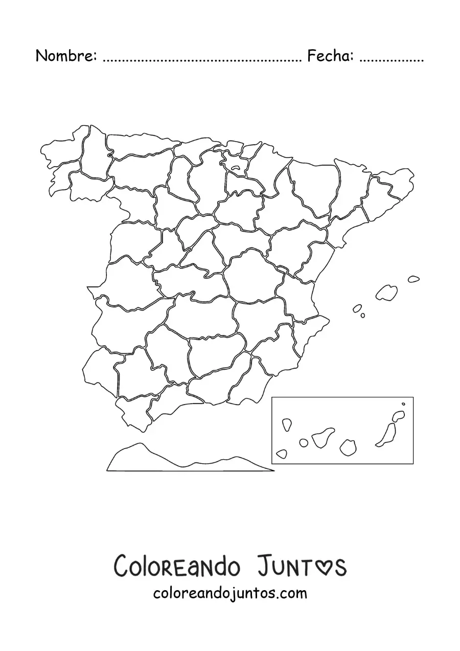 Imagen para colorear de mapa político de España