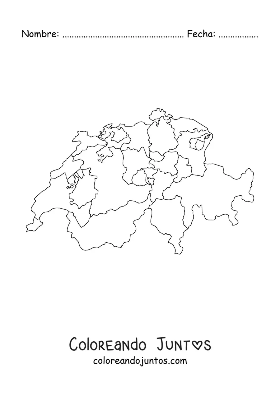 Imagen para colorear de mapa político de Suiza