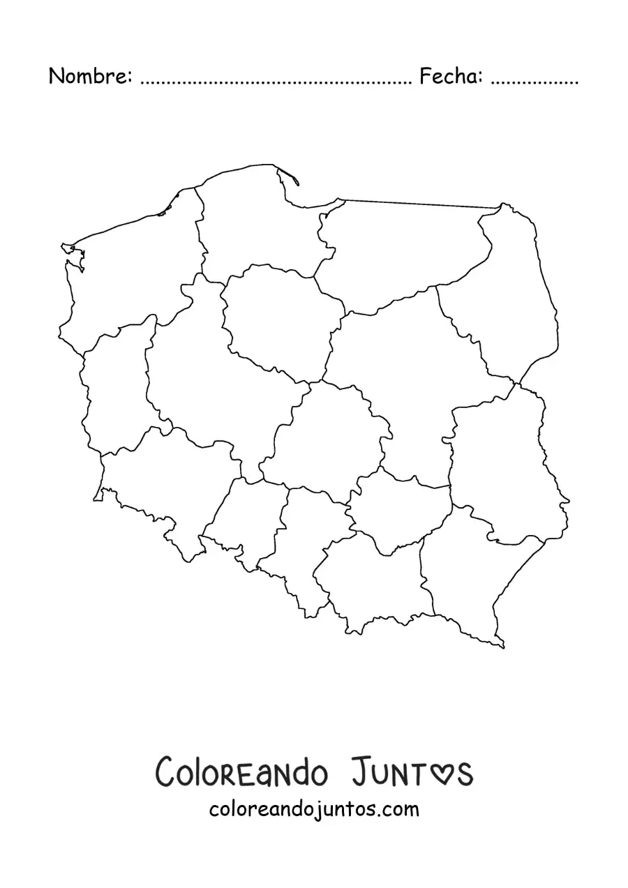 Imagen para colorear de mapa político de Polonia