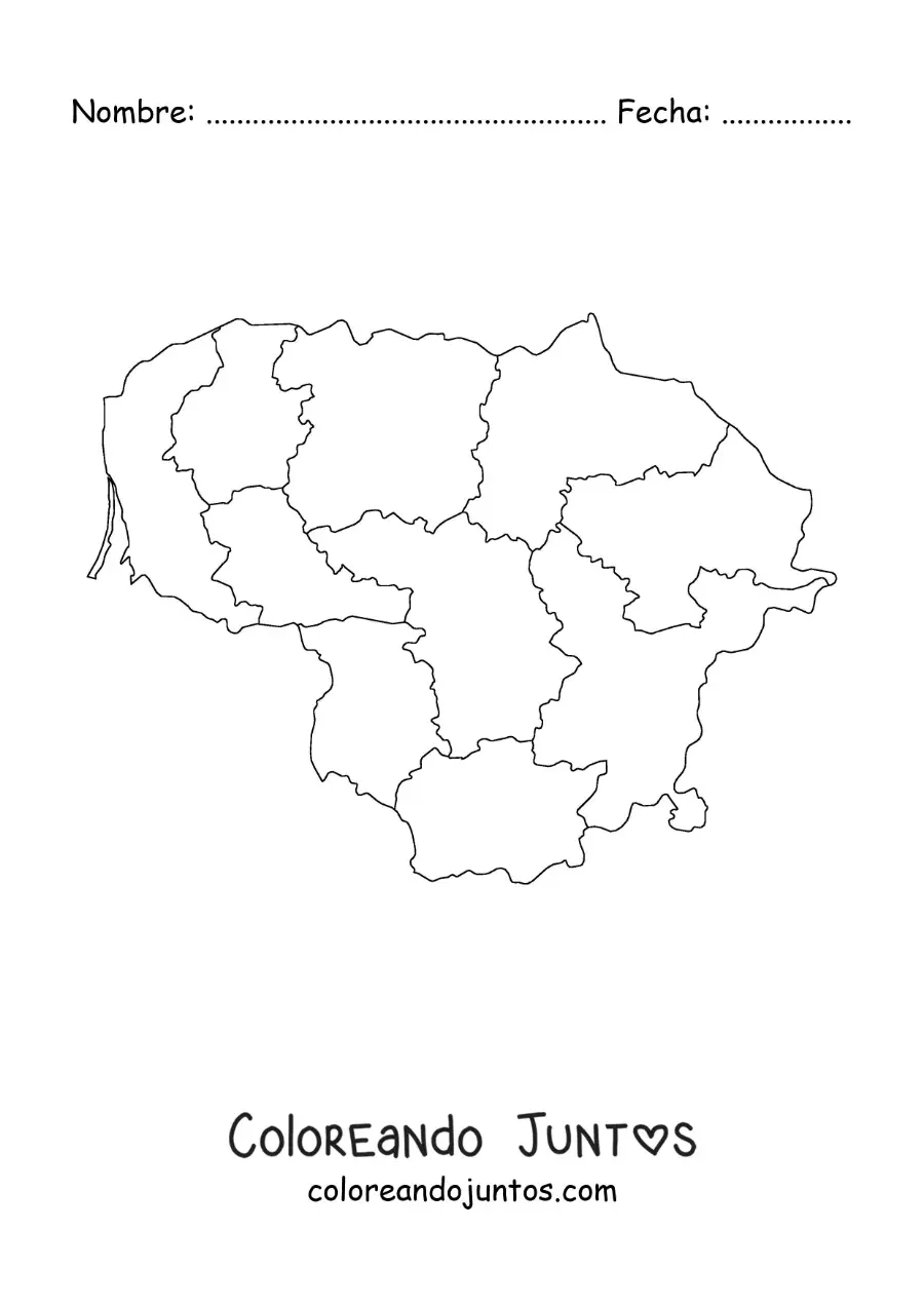 Imagen para colorear de mapa político de Lituania