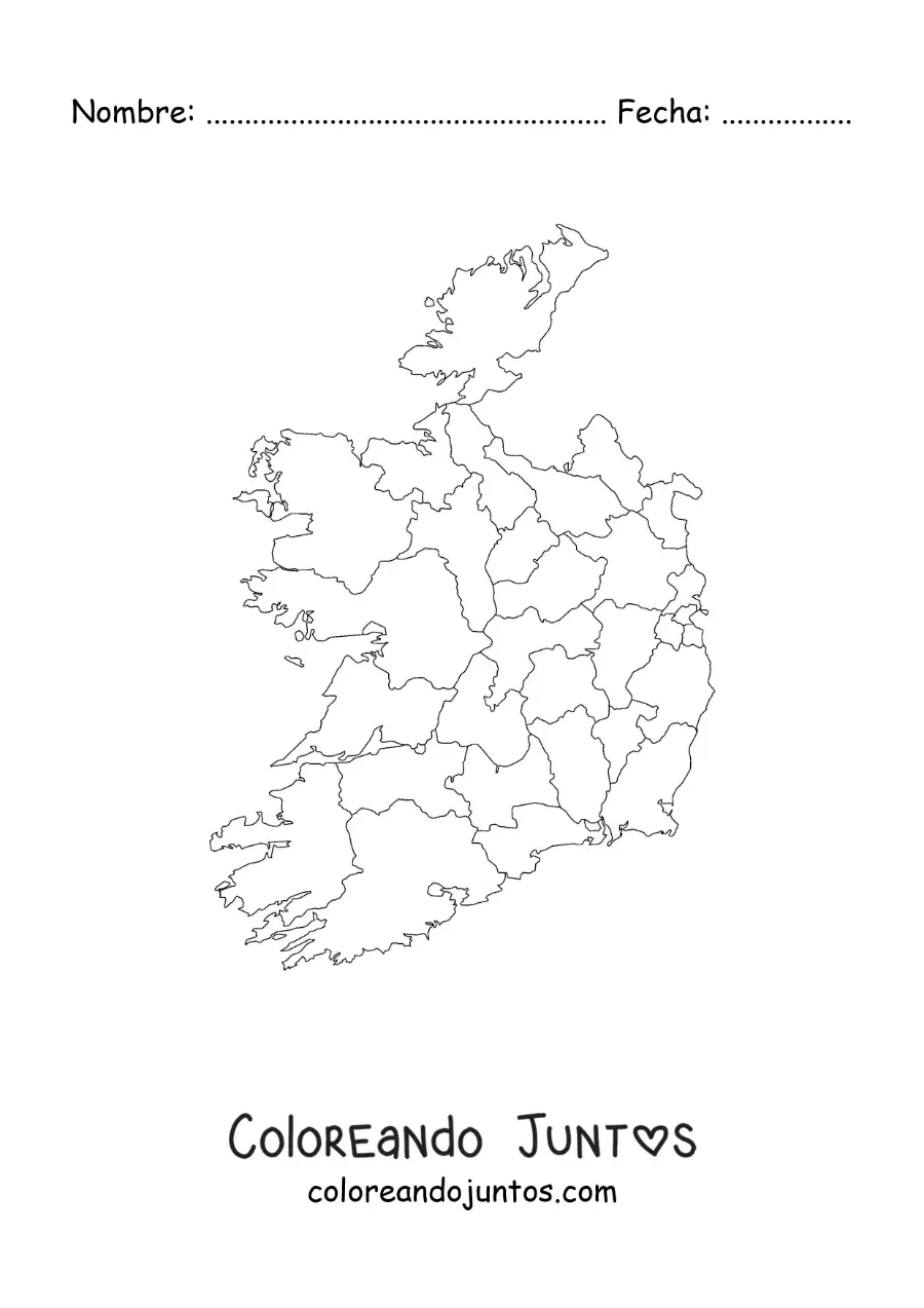 Imagen para colorear de mapa político de Irlanda