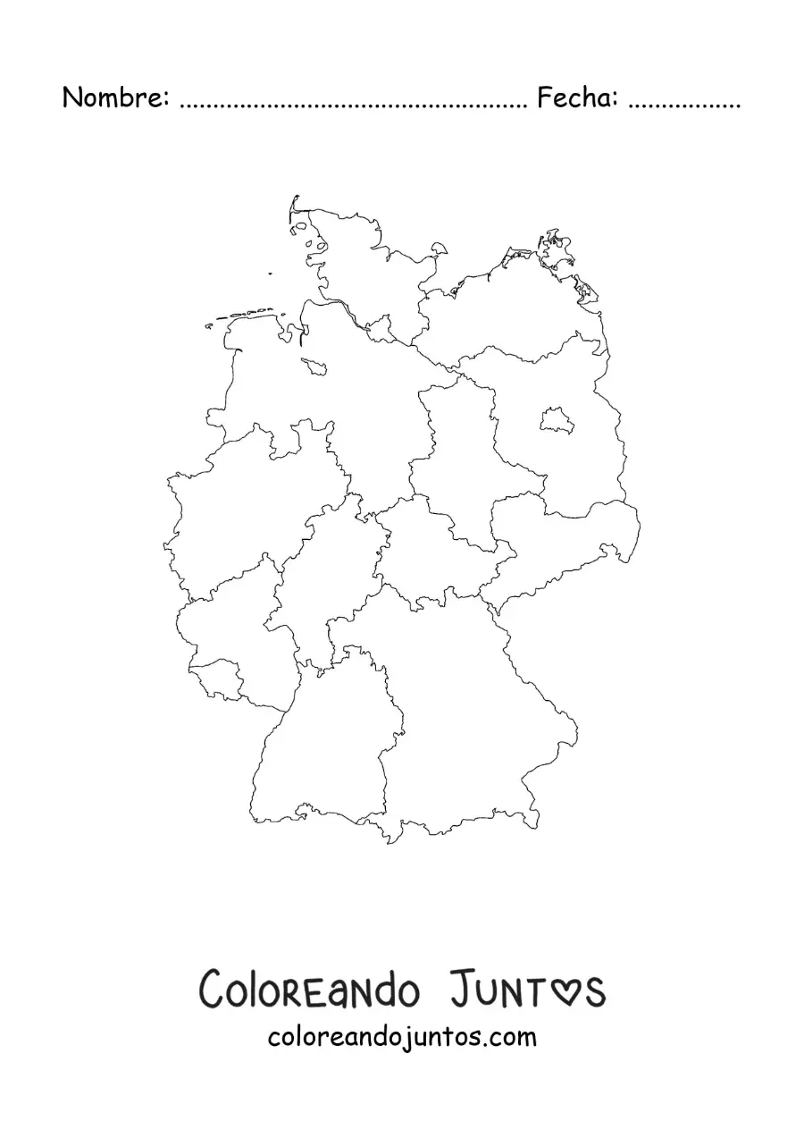 Imagen para colorear de mapa político de Alemania