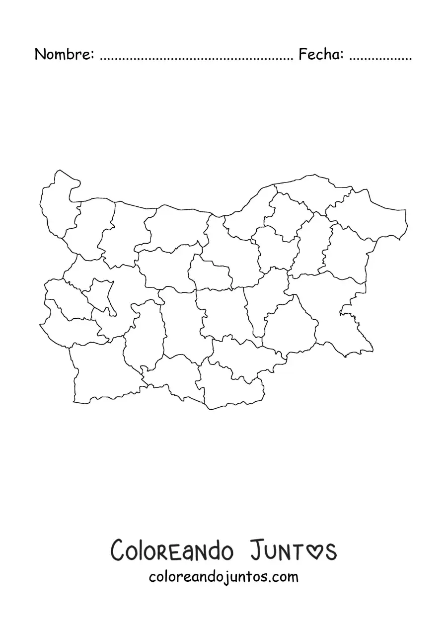 Imagen para colorear de mapa político de Bulgaria