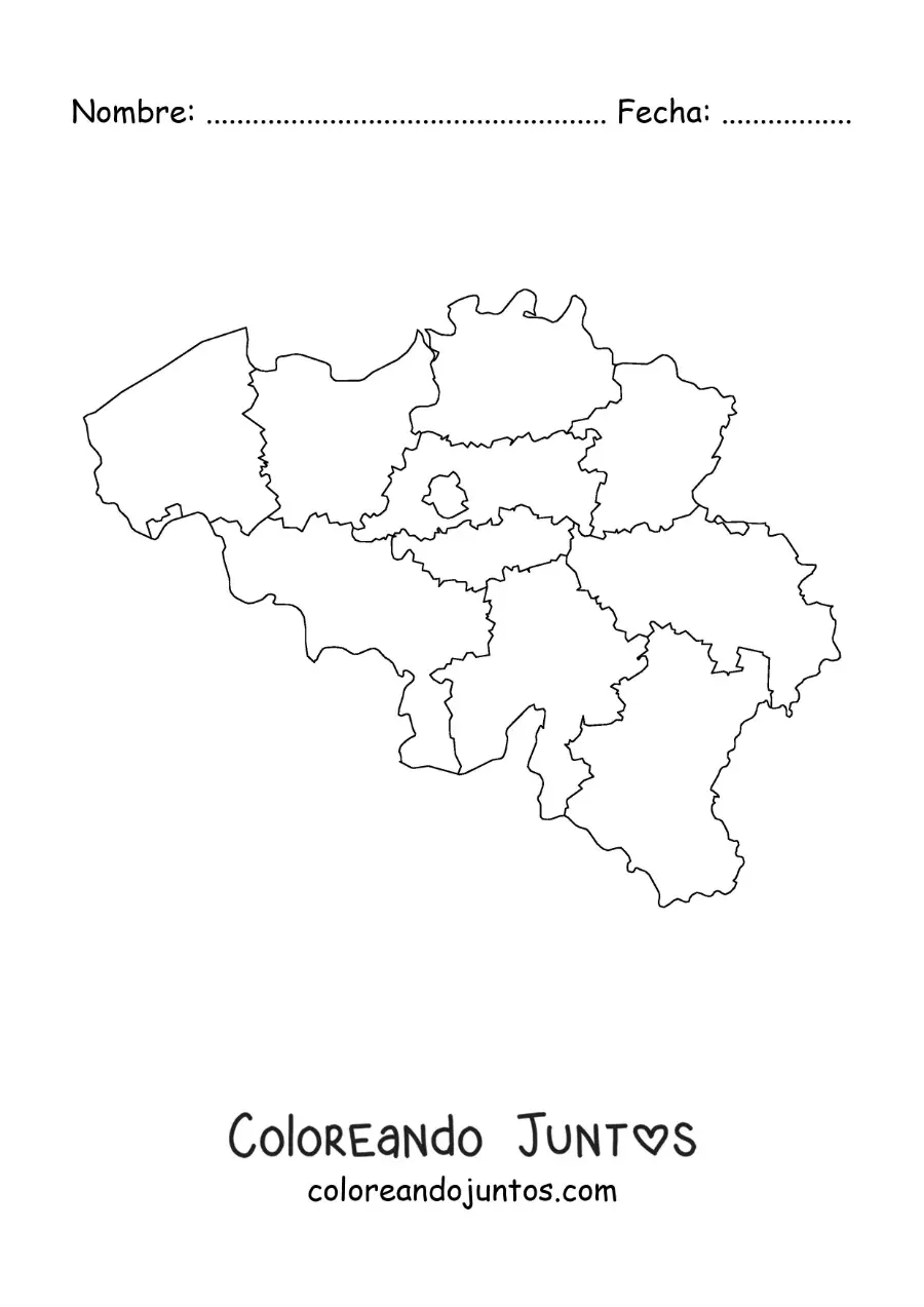 Imagen para colorear de mapa político de Bélgica