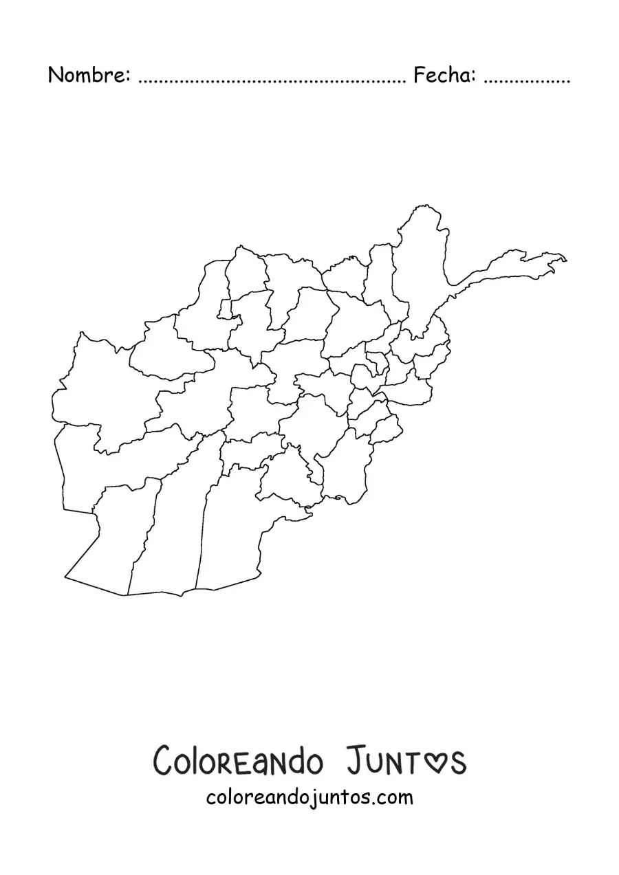 Imagen para colorear de mapa político de Afganistán