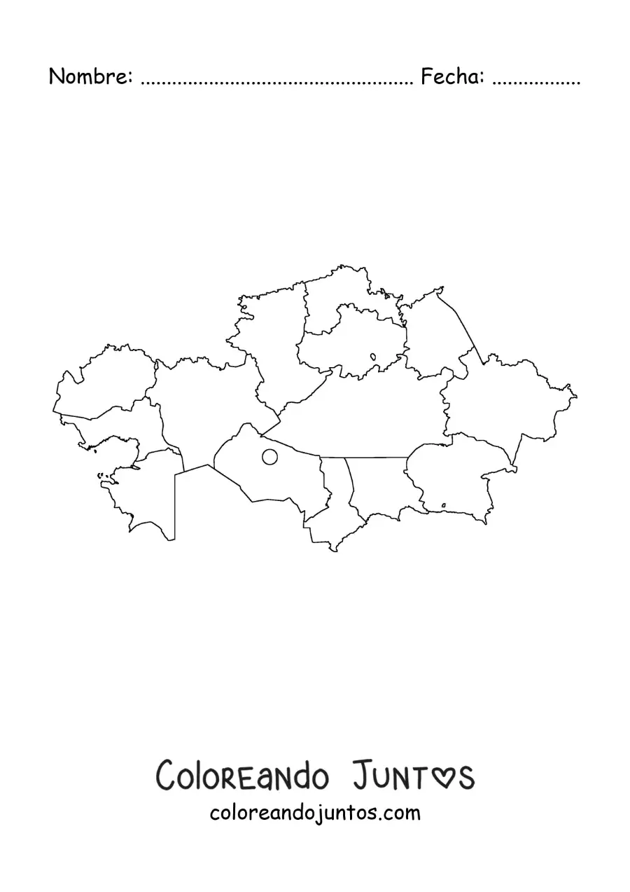 Imagen para colorear de mapa político de Kazajistán