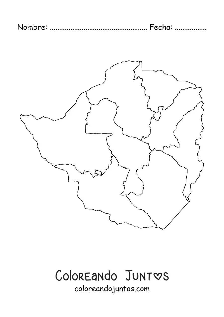 Imagen para colorear de mapa político de Zimbabue