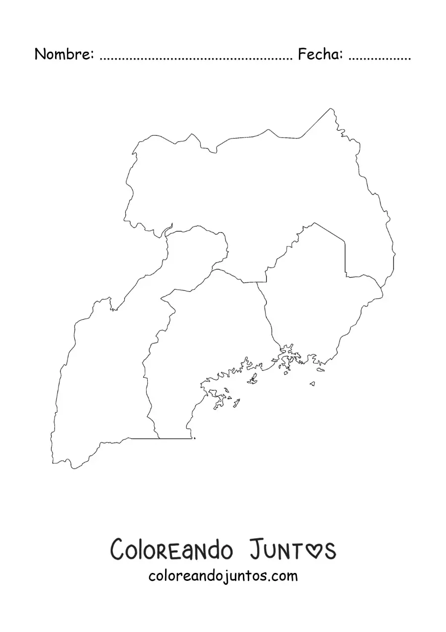 Imagen para colorear de mapa político de Uganda