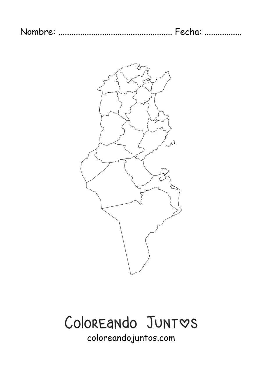 Imagen para colorear de mapa político de Túnez