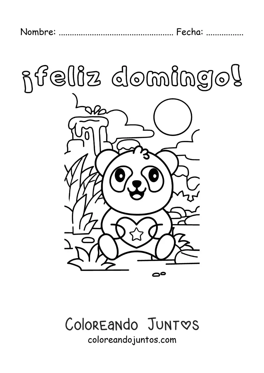 Imagen para colorear de feliz domingo con un panda animado