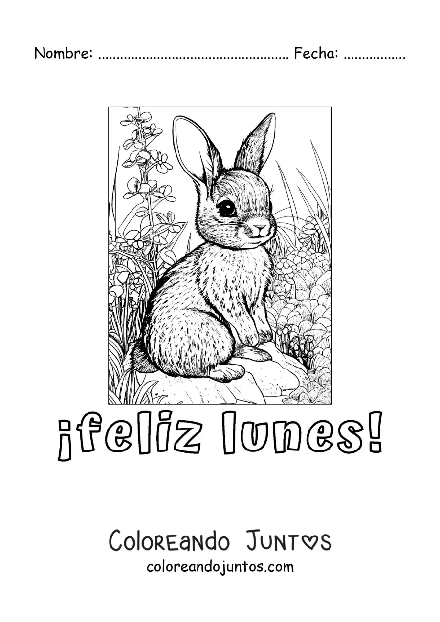 Imagen para colorear de feliz lunes con un conejo tierno