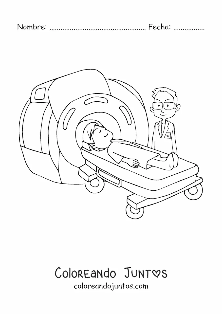 Imagen para colorear de un médico realizando una resonancia magnética a un paciente