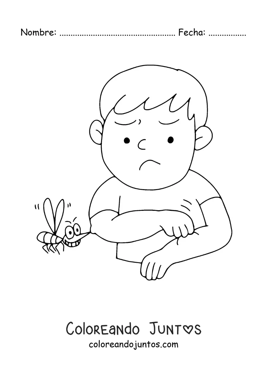 Imagen para colorear de un zancudo picando a un niño