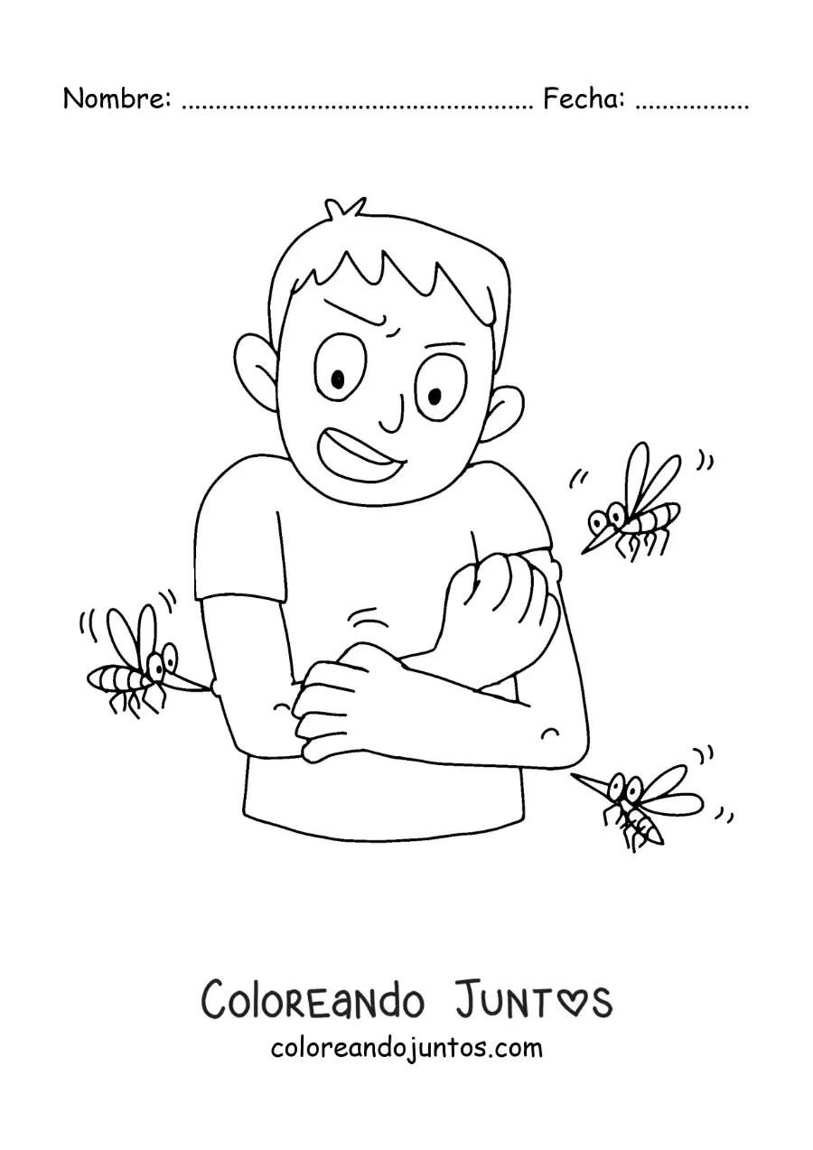 Imagen para colorear de un zancudo del dengue picando a un niño