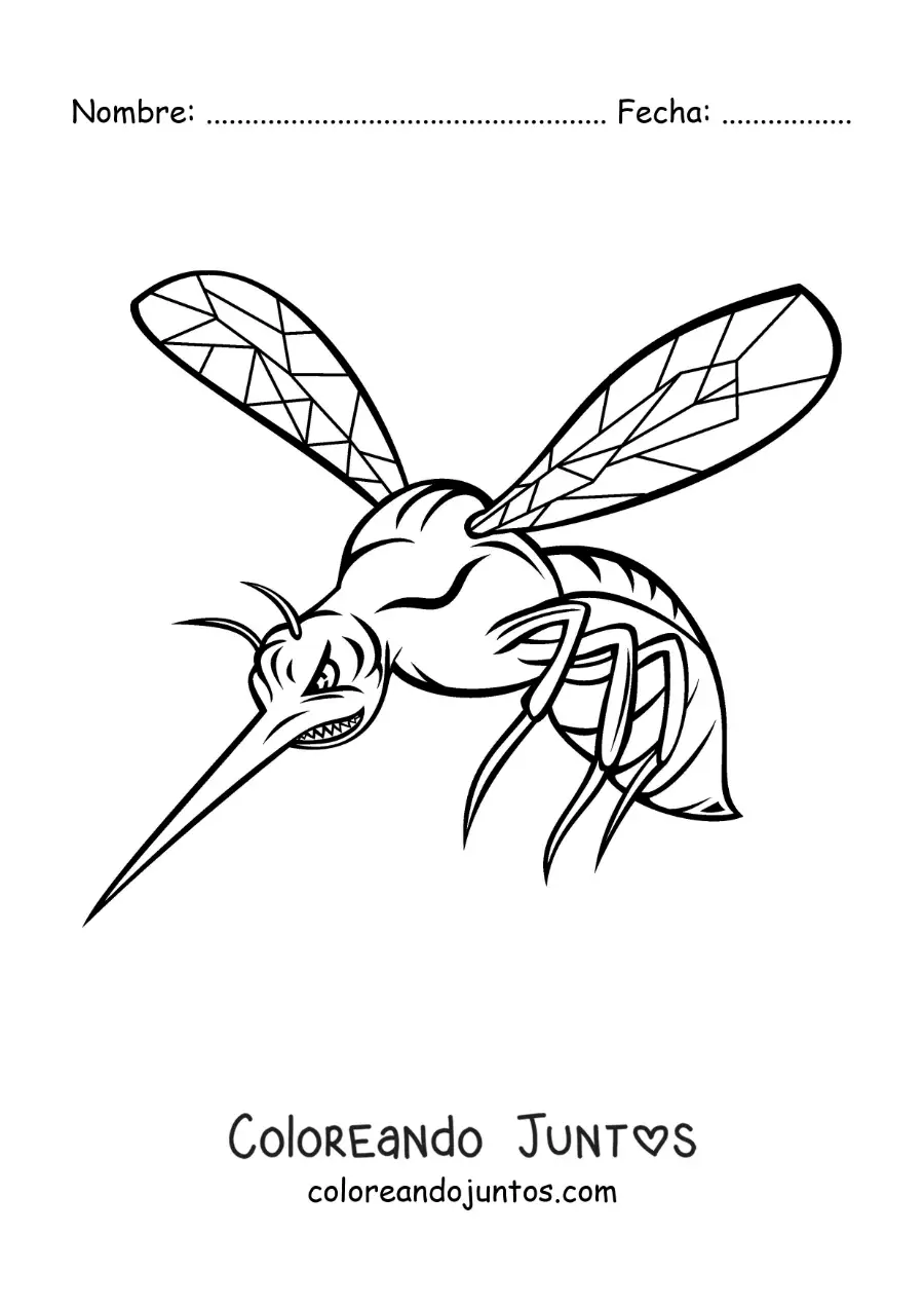 Imagen para colorear de un mosquito aedes aegypti animado furioso