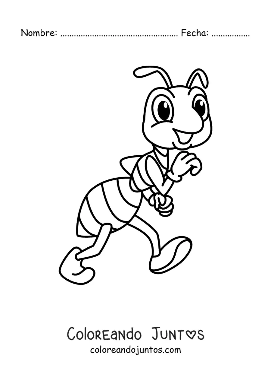 Imagen para colorear de una hormiga animada graciosa caminando
