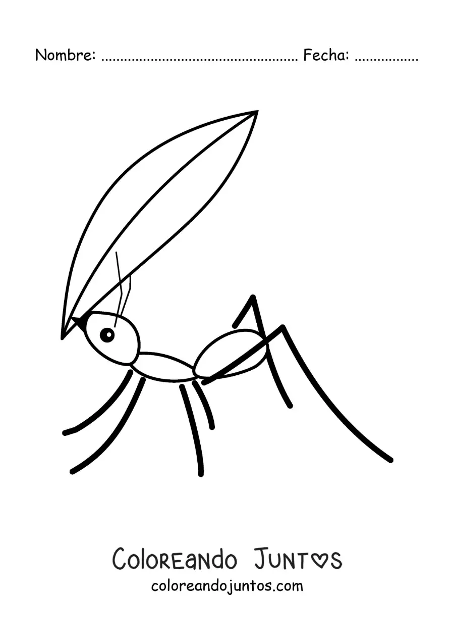 Imagen para colorear de una hormiga cargando una hoja