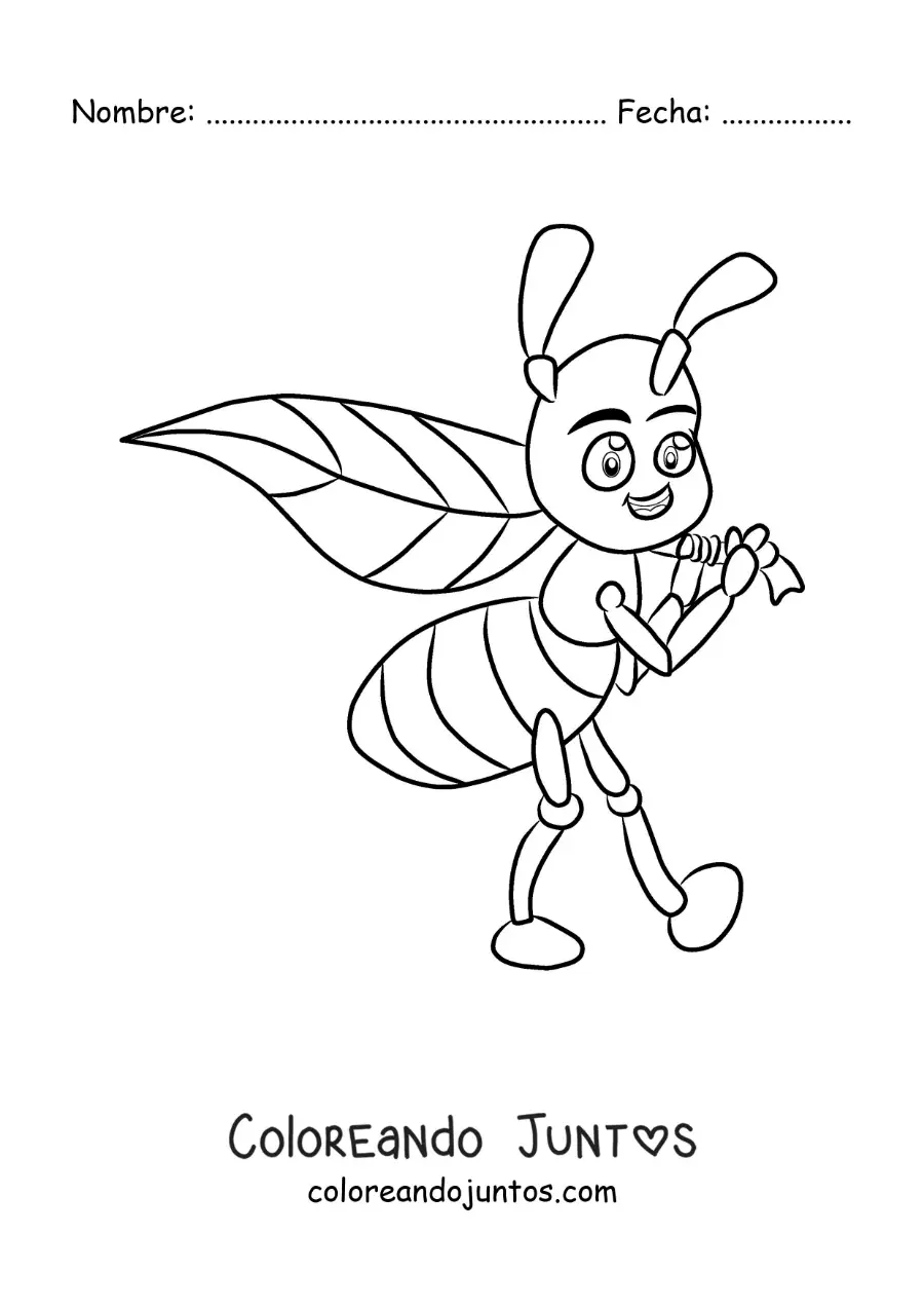 Imagen para colorear de una hormiga animada cargando una hoja
