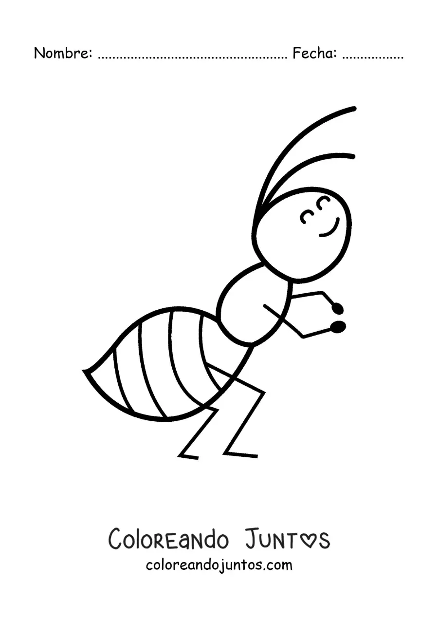 Imagen para colorear de una hormiga kawaii bailando