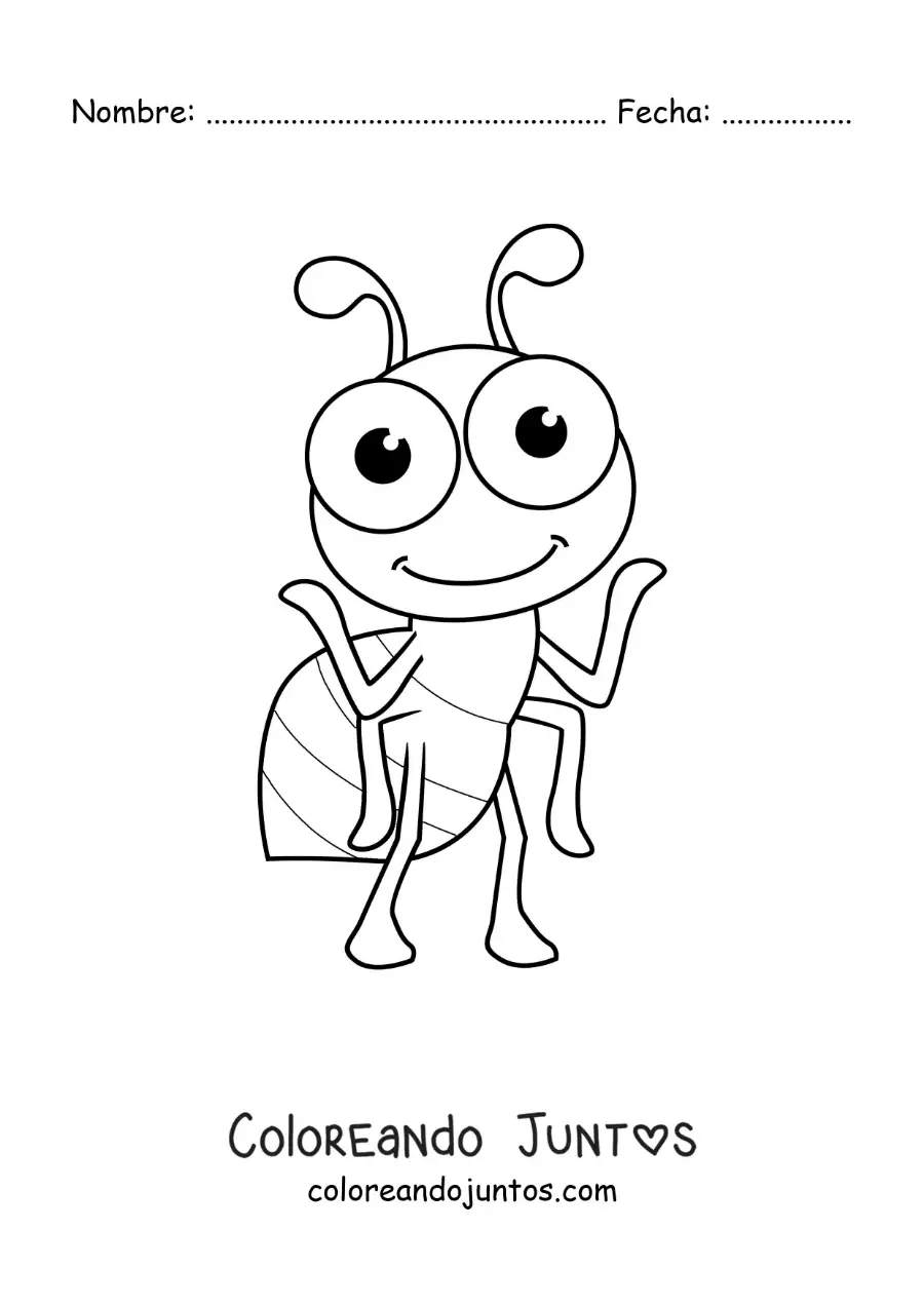 Imagen para colorear de una hormiga kawaii divertida