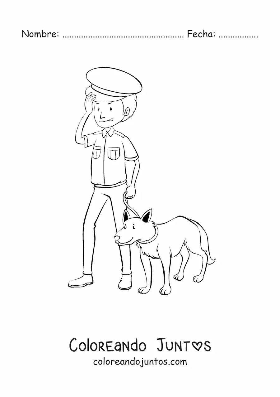 Imagen para colorear de un policía junto a un perro policía