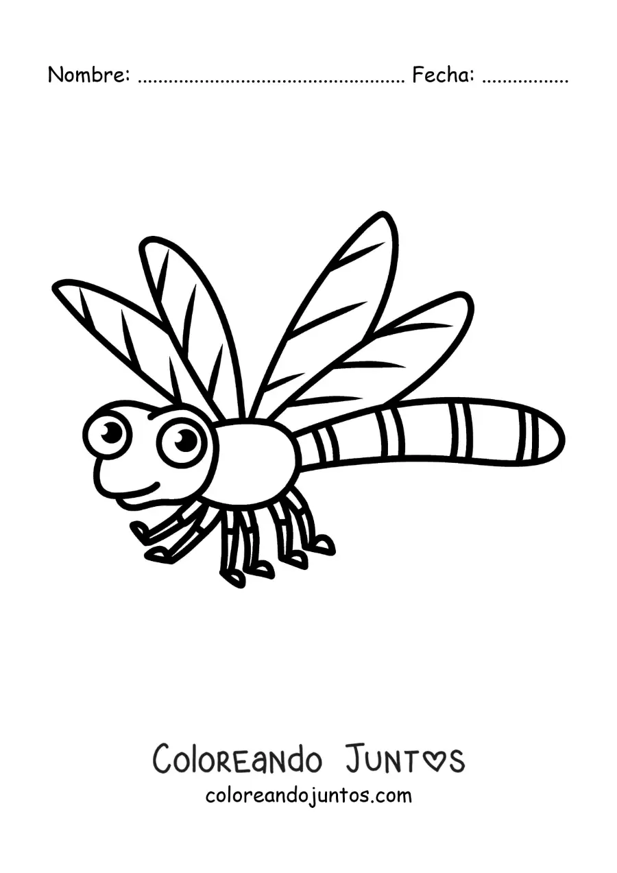 Imagen para colorear de caricatura de una libélula animada
