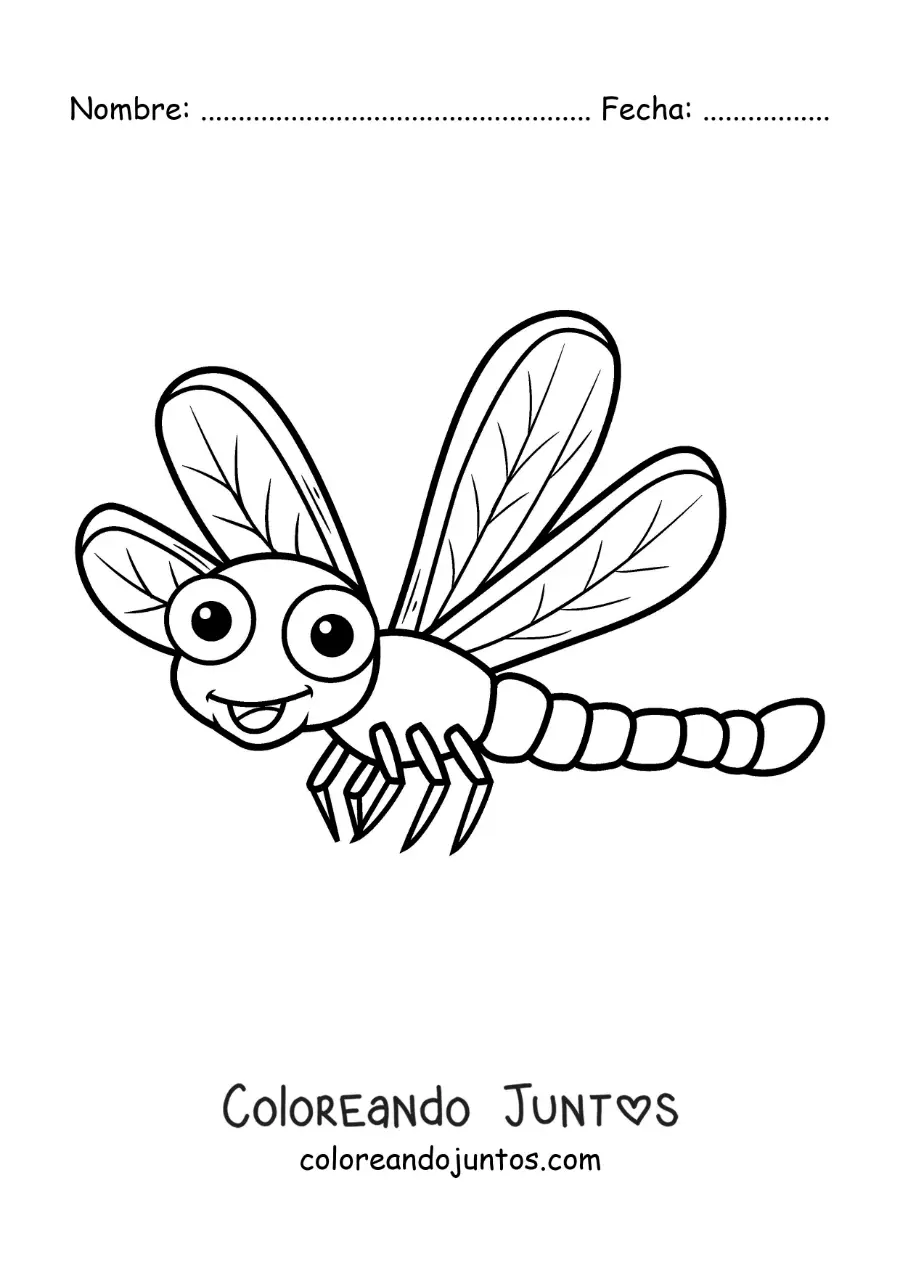 Imagen para colorear de caricatura de una libélula graciosa