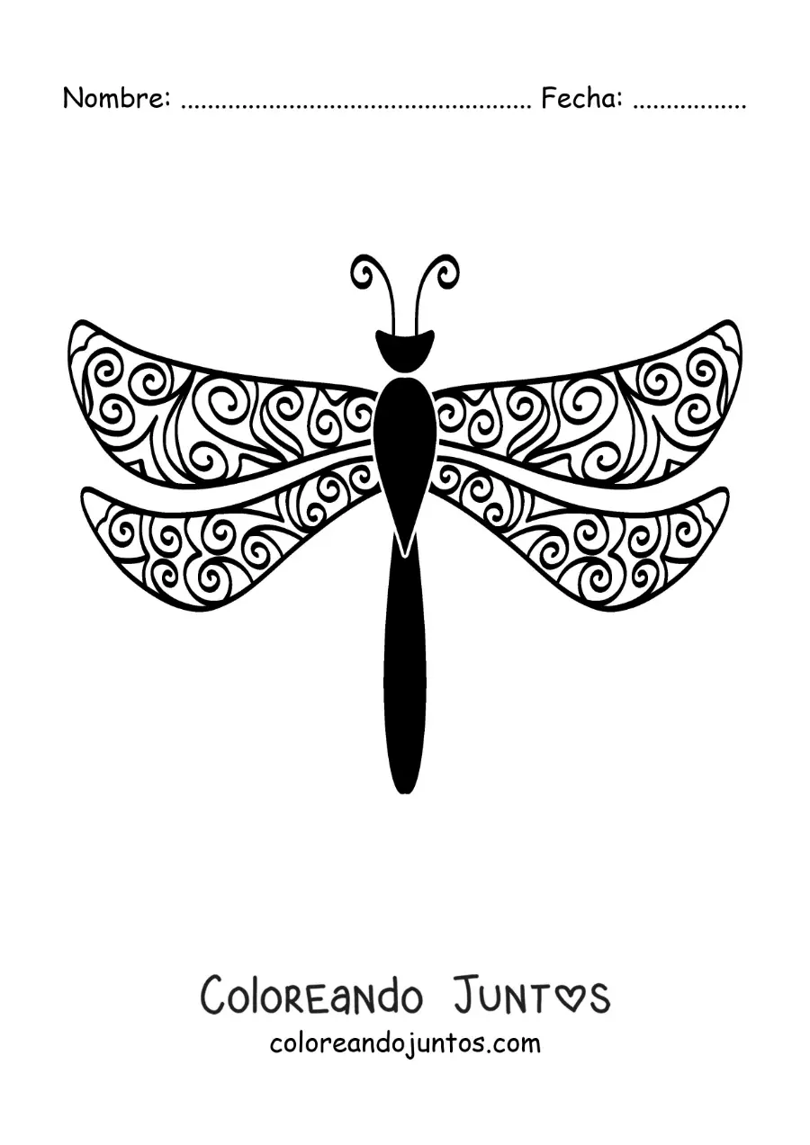 Imagen para colorear de libélula mandala