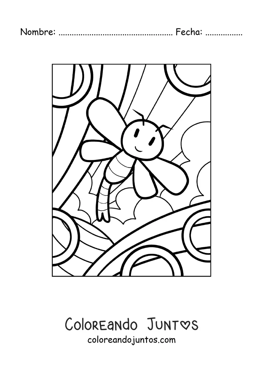 Imagen para colorear de libélula animada fácil