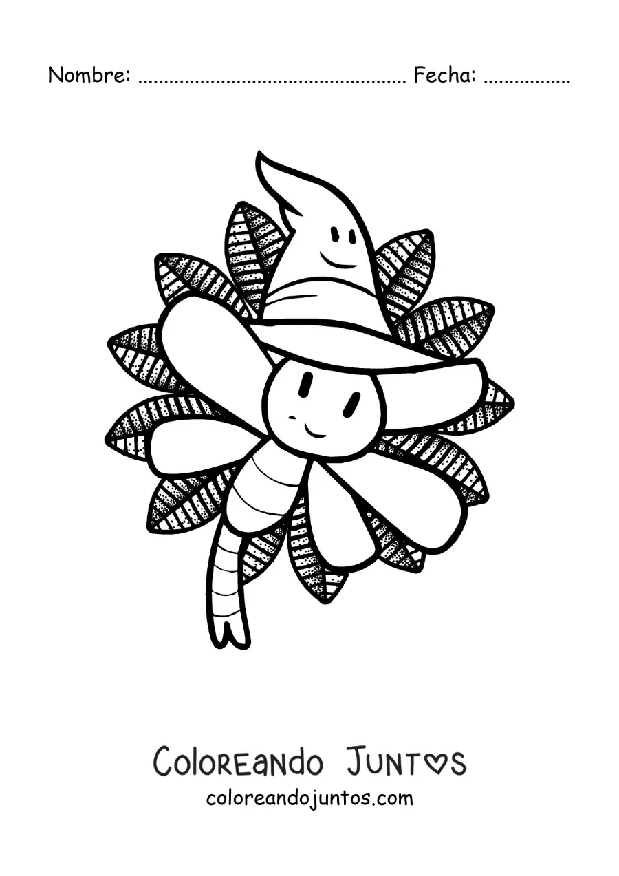Imagen para colorear de libélula animada con sombrero de halloween