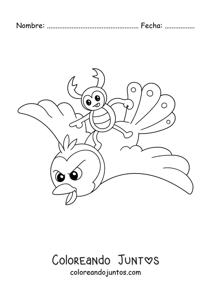 Imagen para colorear de un escarabajo ciervo animado volando en un ave