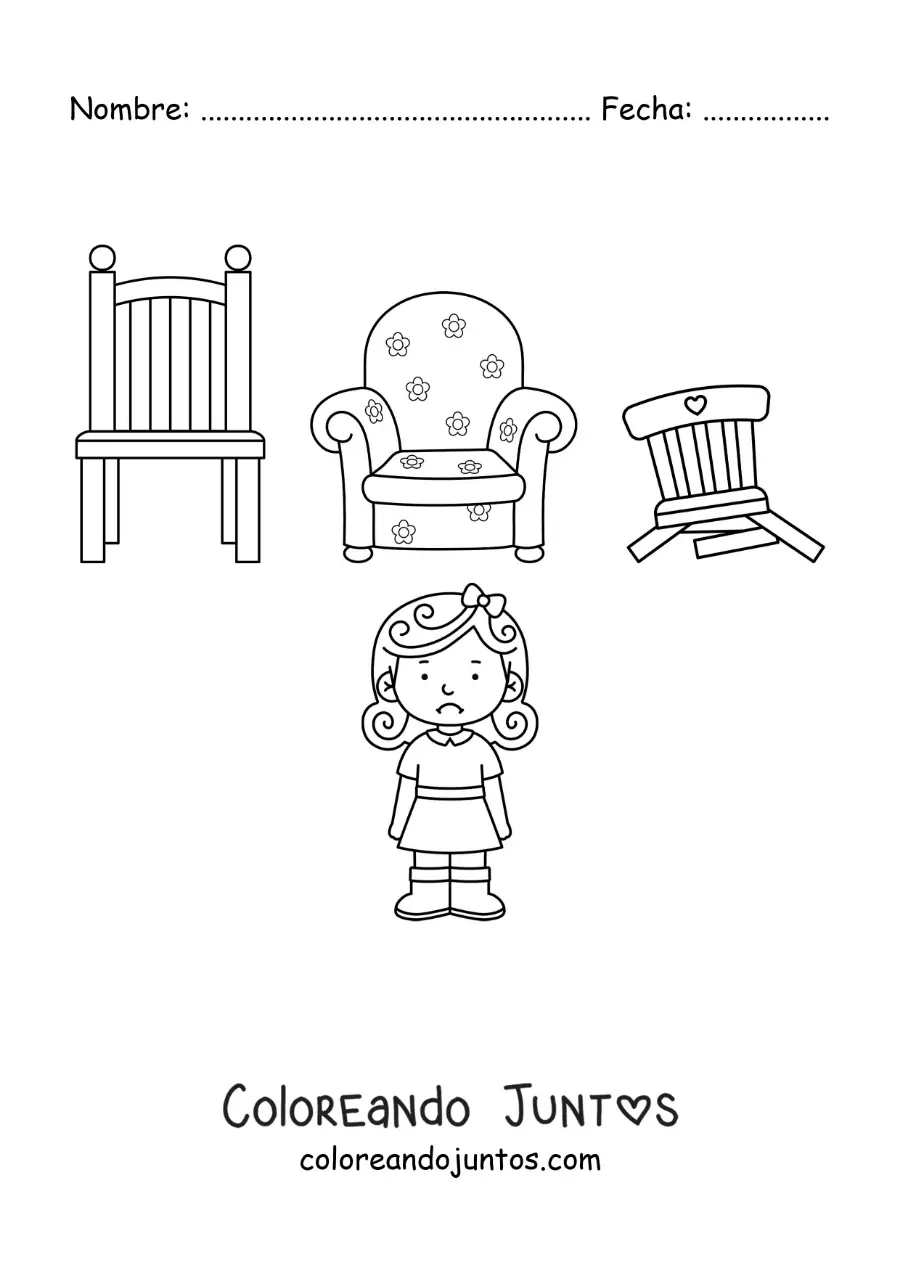 Imagen para colorear de Ricitos de Oro y las sillas de los tres osos