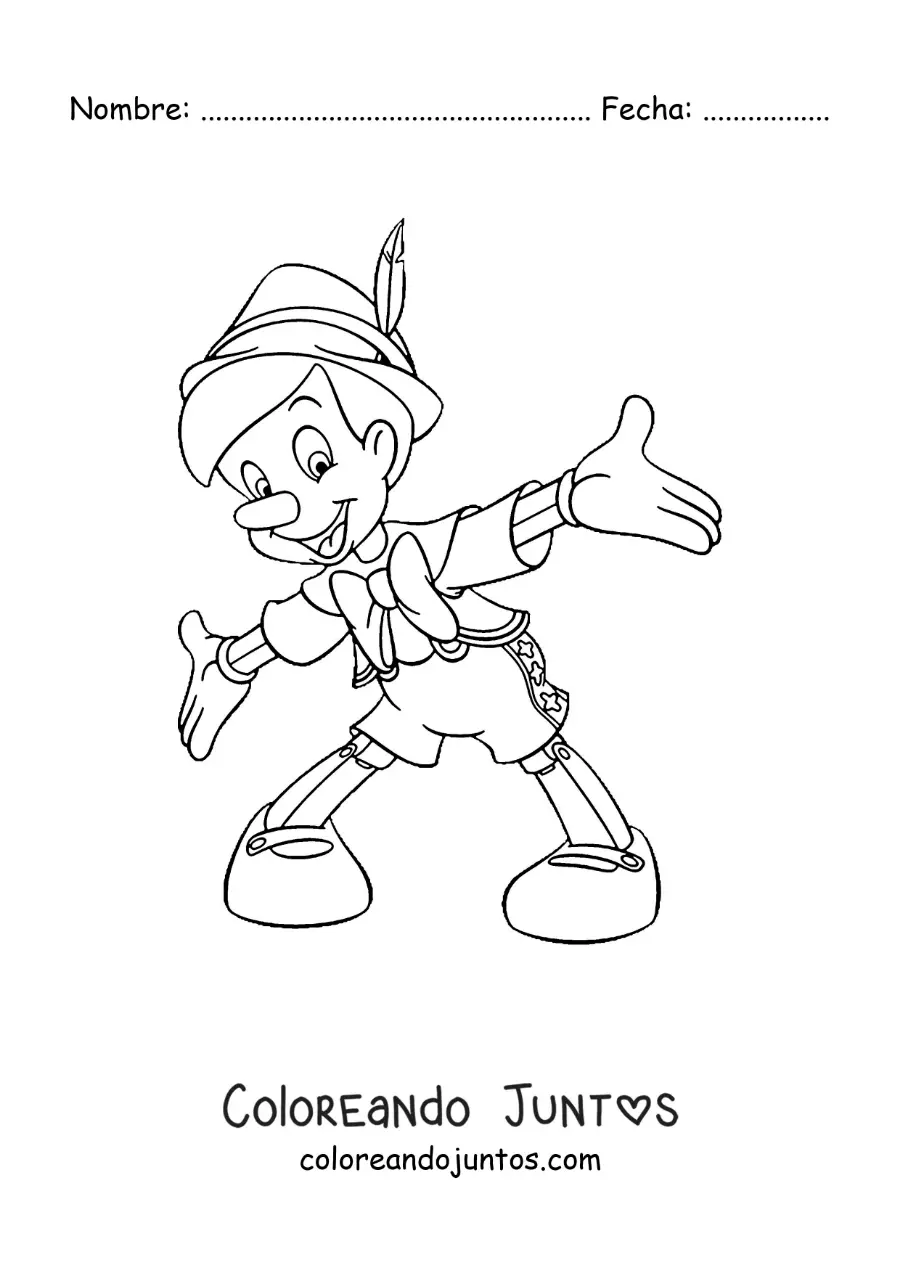 Imagen para colorear de Pinocho animado