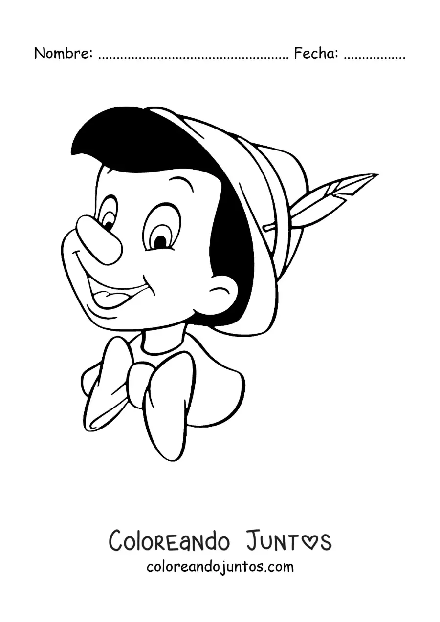 Imagen para colorear de cara de Pinocho animado