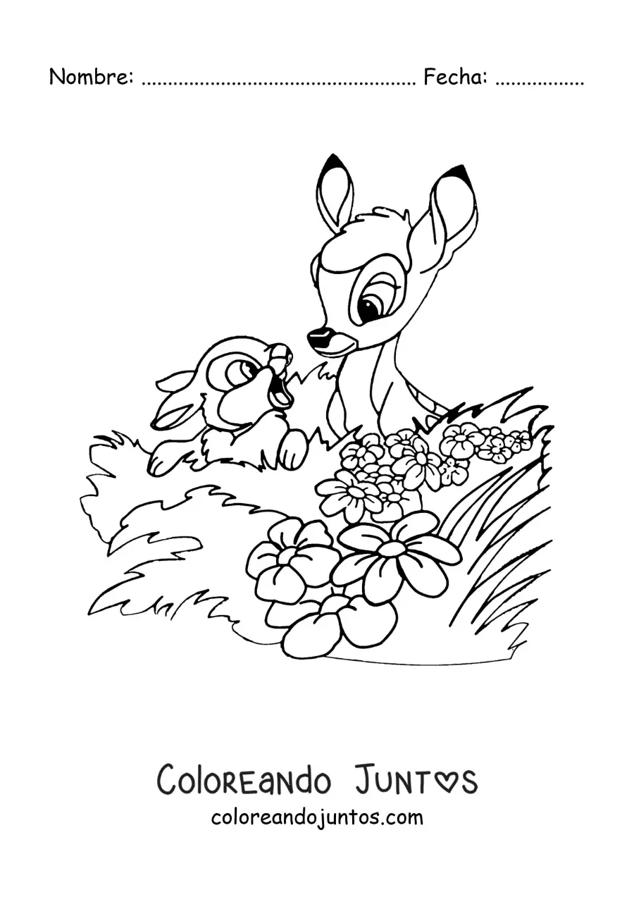 Imagen para colorear de Bambi y Tambor animados