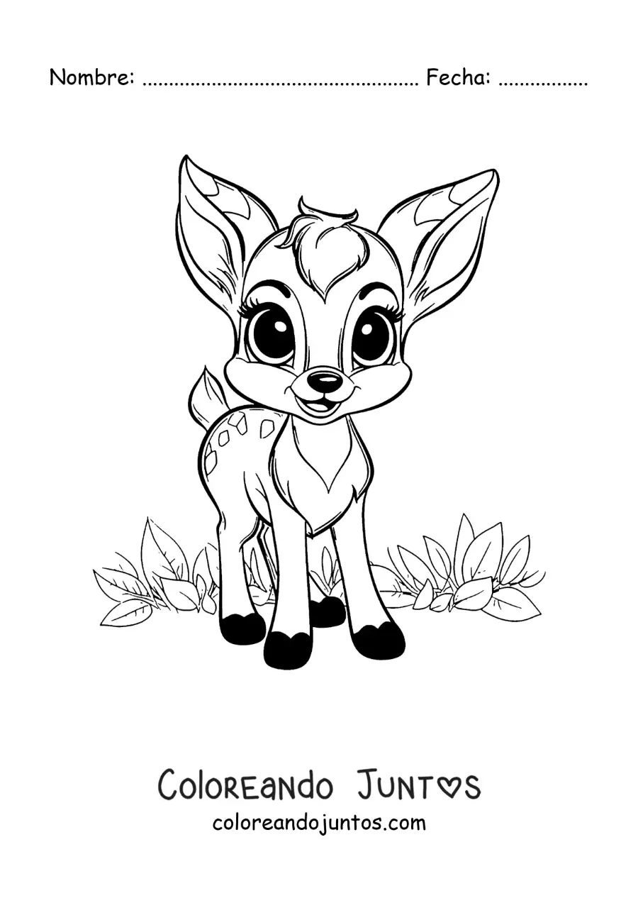 Imagen para colorear de Bambi kawaii animado