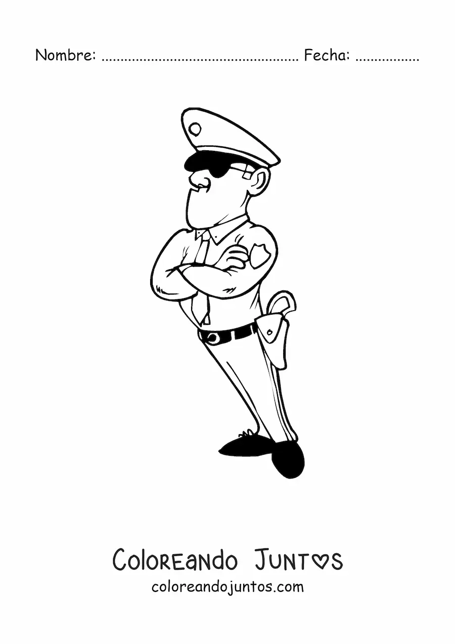 Imagen para colorear de una caricatura de un policía enojado
