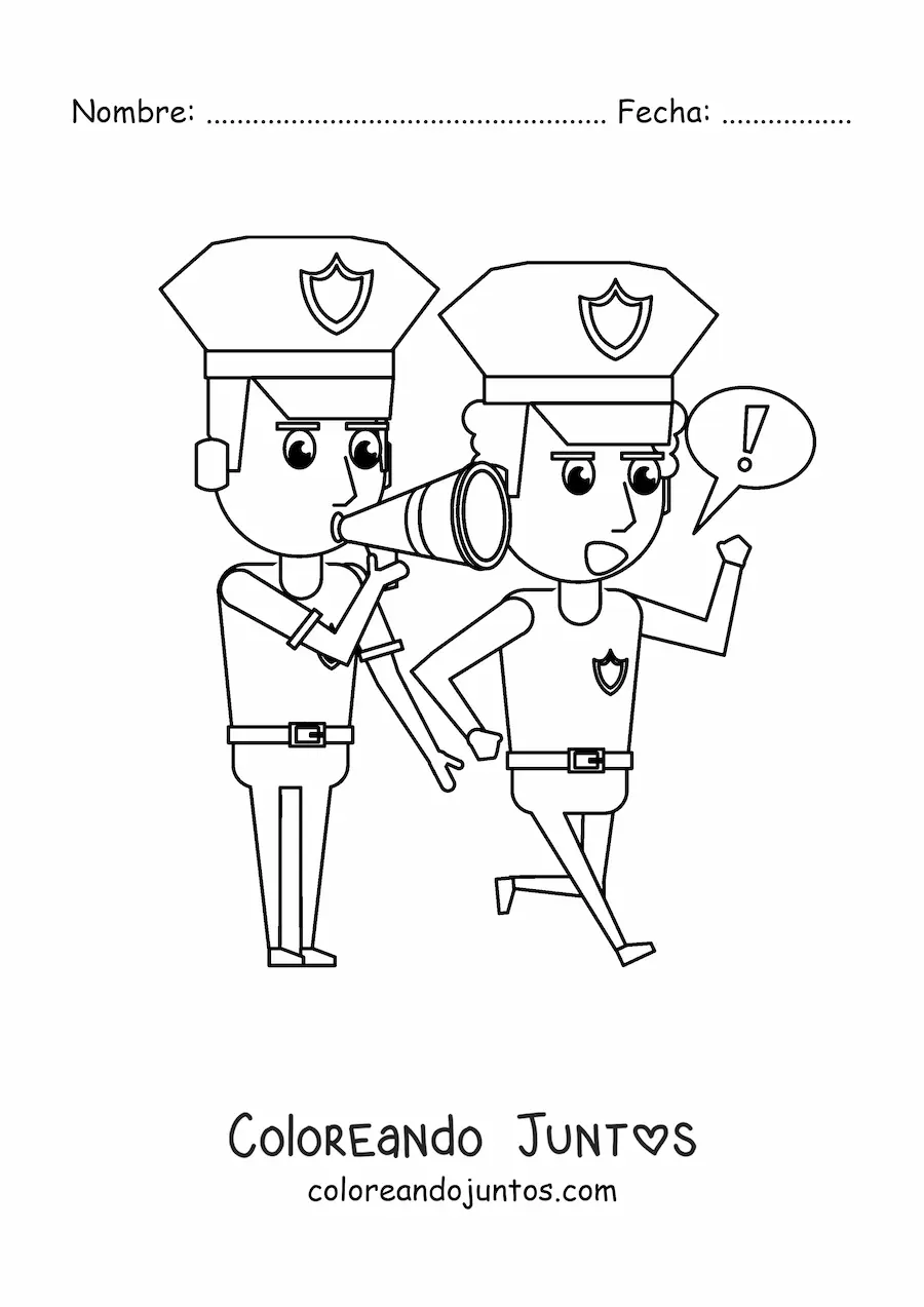 Imagen para colorear de dos policías trabajando en equipo