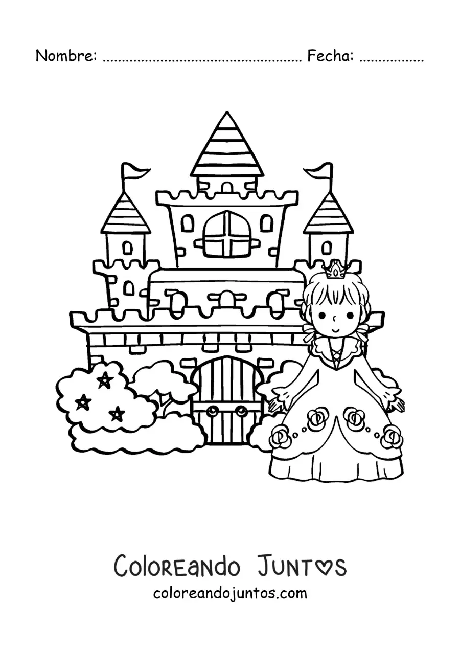 Imagen para colorear de Cenicienta kawaii en el castillo