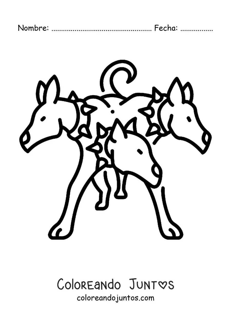 Imagen para colorear de Cerbero el perro de 3 cabezas fácil