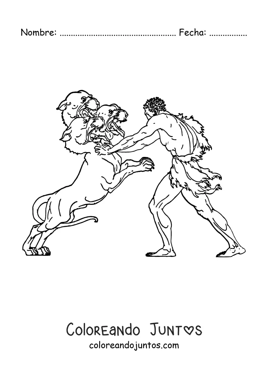 Imagen para colorear de Hércules peleando contra Cerbero