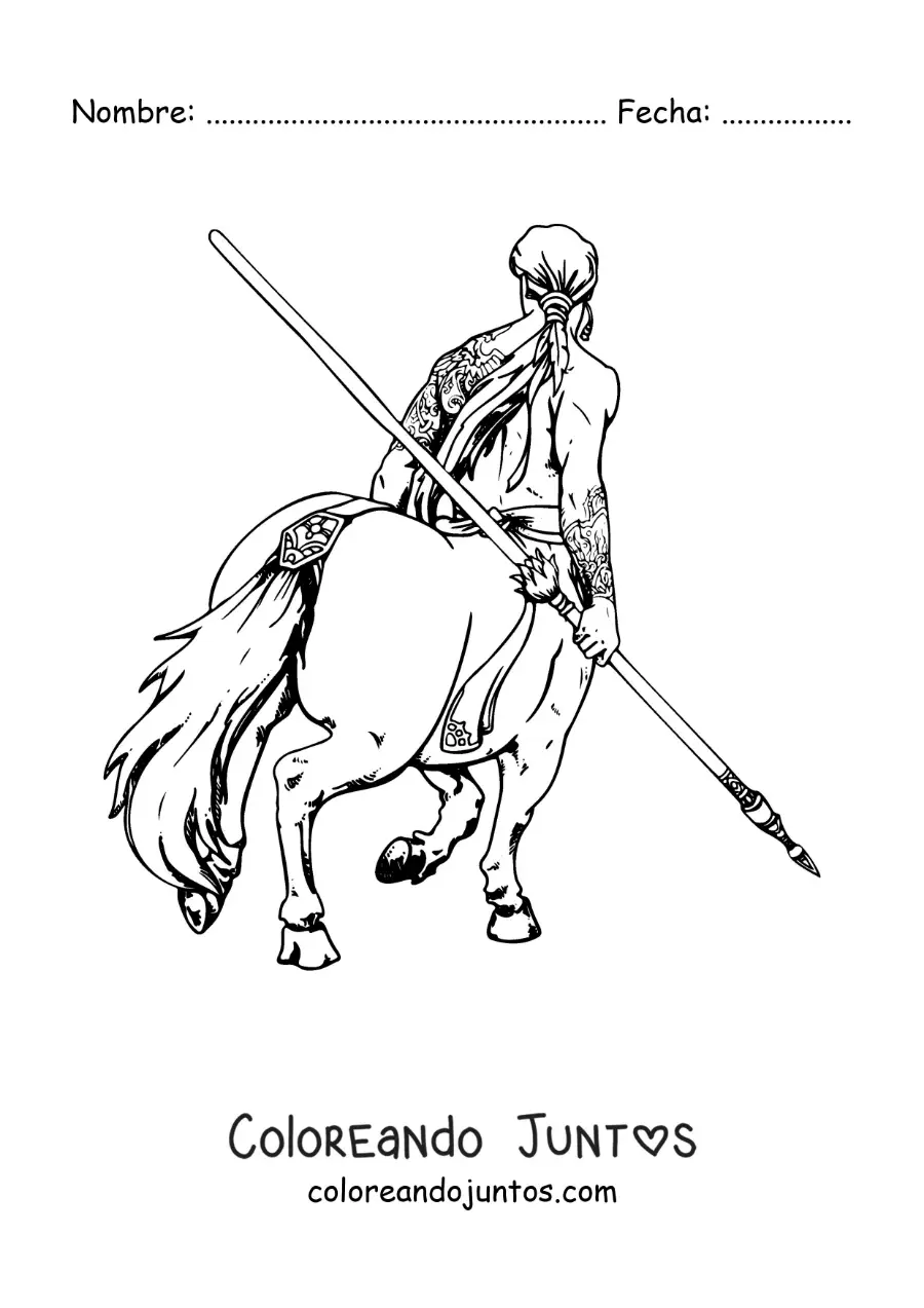 Imagen para colorear de centauro realista de espaldas